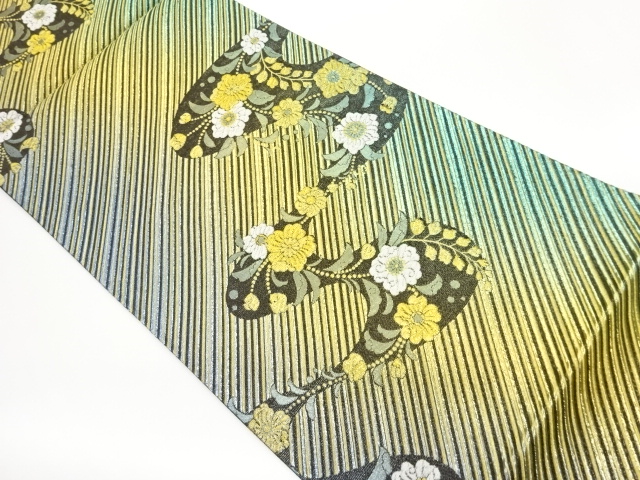 斜線に曲線・辻ヶ花模様織出し袋帯